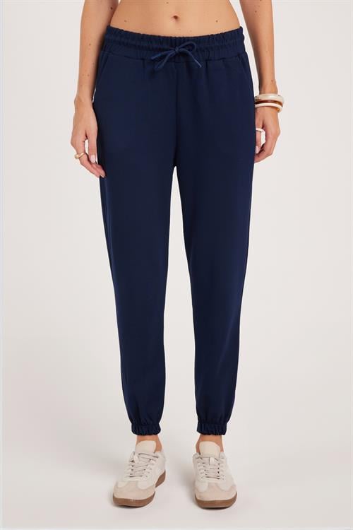 Kadın Relax Fit Rahat Kesim Modal Kumaş Beli Bağlamalı Lastikli Jogger Lacivert Eşofman Altı