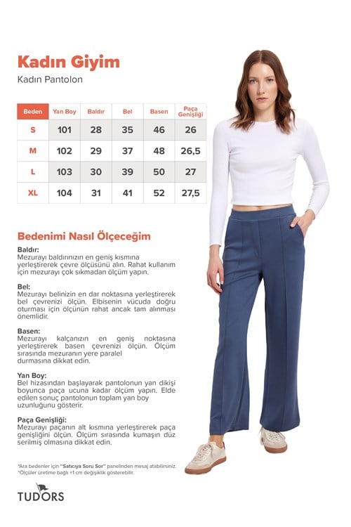 Kadın Relax Fit Rahat Kesim Modal Kumaş Yüksel Bel Geniş Paça İndigo Pantolon