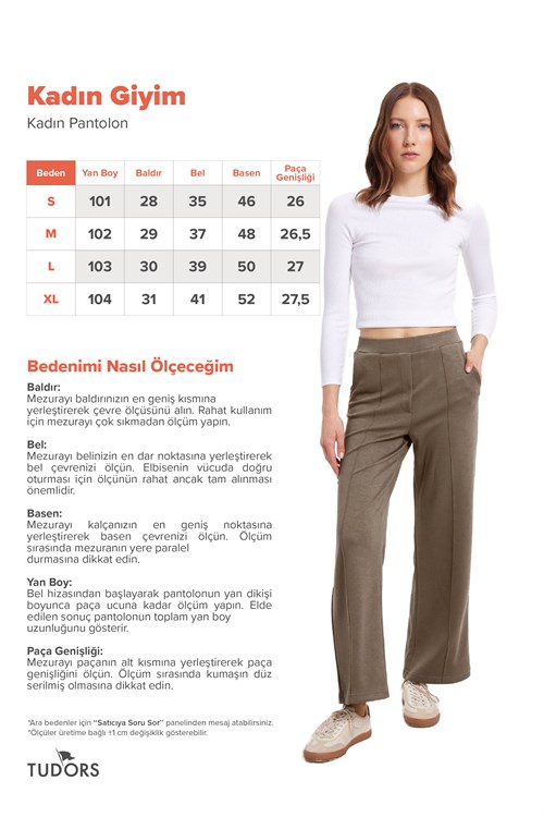 Kadın Relax Fit Rahat Kesim Modal Kumaş Yüksel Bel Geniş Paça Koyu Haki Pantolon