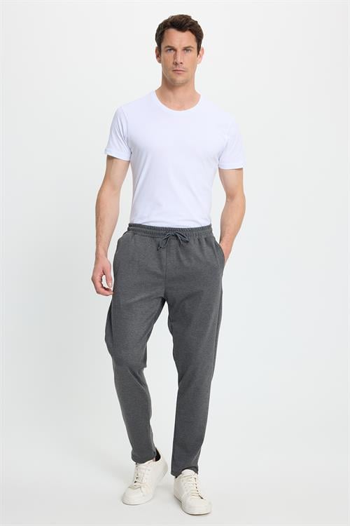 Erkek Regular Fit Klasik Kesim Beli Lastikli Bağcıklı Koyu Gri Jogger Pantolon