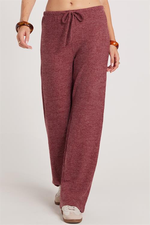 Kadın Relax Fit Rahat Kesim Beli Bağcıklı Geniş Paça Bordo Pantolon
