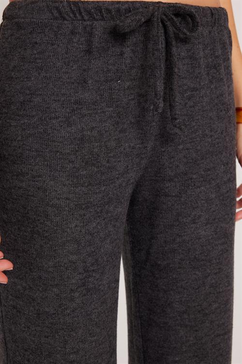Kadın Relax Fit Rahat Kesim Beli Bağcıklı Geniş Paça Antrasit Pantolon