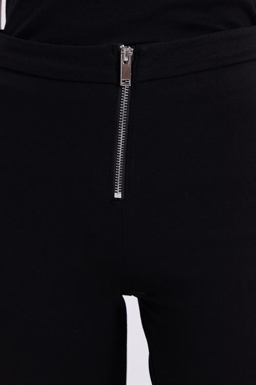 Kadın Slim Fit Dar Kesim Geniş Paça Fermuarlı Siyah Pantolon