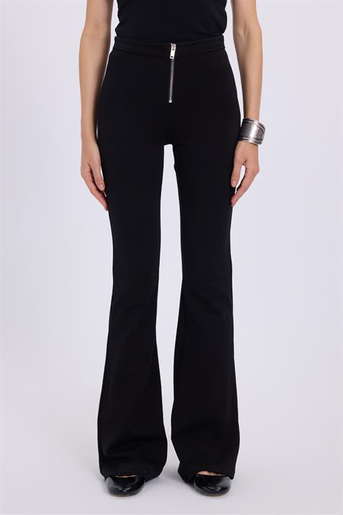 Kadın Slim Fit Dar Kesim Geniş Paça Fermuarlı Siyah Pantolon