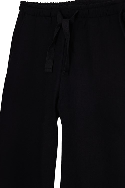 Kadın %100 Pamuk Baggy Fit Rahat Kesim Lastikli Bel Müslin Kumaş Cepli Siyah Pantolon