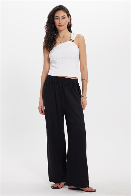 Kadın Relax Fit Rahat Kesim Beli Lastikli Siyah Pantolon