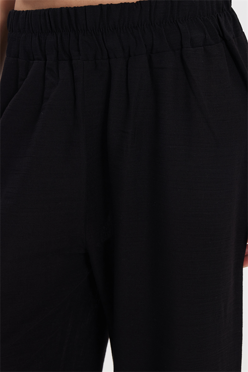 Kadın Relax Fit Rahat Kesim Beli Lastikli Siyah Pantolon