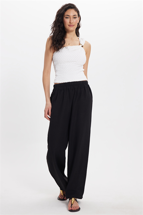 Kadın Relax Fit Rahat Kesim Beli Lastikli Siyah Pantolon