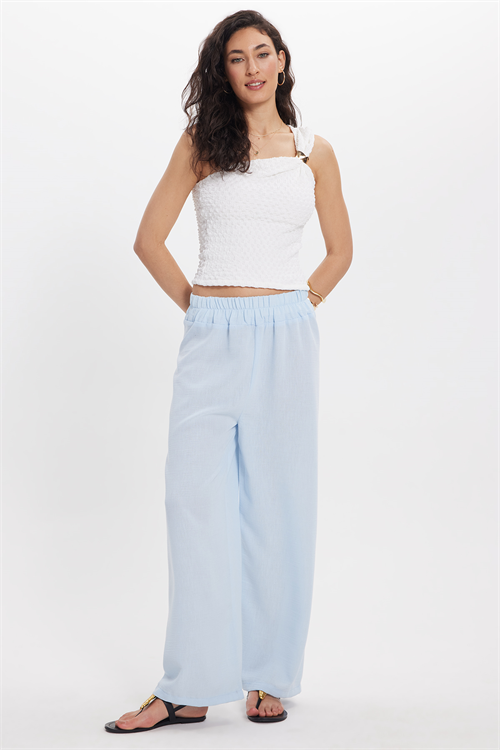 Kadın Relax Fit Rahat Kesim Beli Lastikli Mavi Pantolon