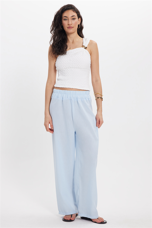 Kadın Relax Fit Rahat Kesim Beli Lastikli Mavi Pantolon