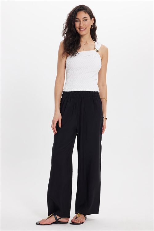 Kadın Relax Fit Rahat Kesim Beli Lastikli Siyah Pantolon