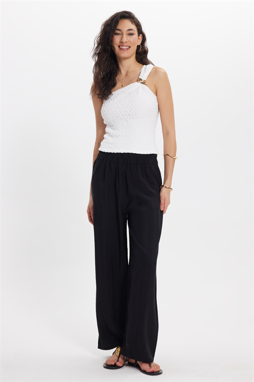 Kadın Relax Fit Rahat Kesim Beli Lastikli Siyah Pantolon