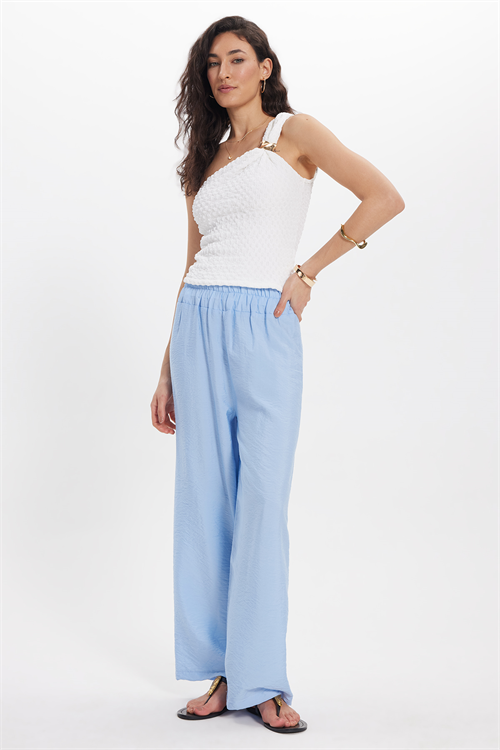 Kadın Relax Fit Rahat Kesim Beli Lastikli Mavi Pantolon