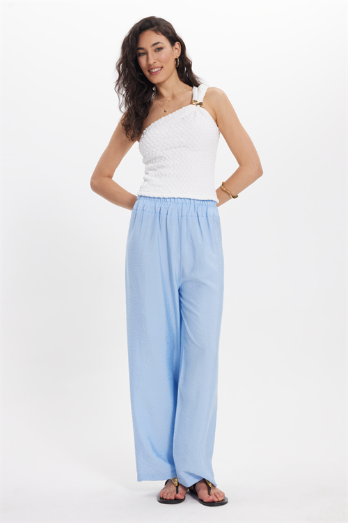 Kadın Relax Fit Rahat Kesim Beli Lastikli Mavi Pantolon