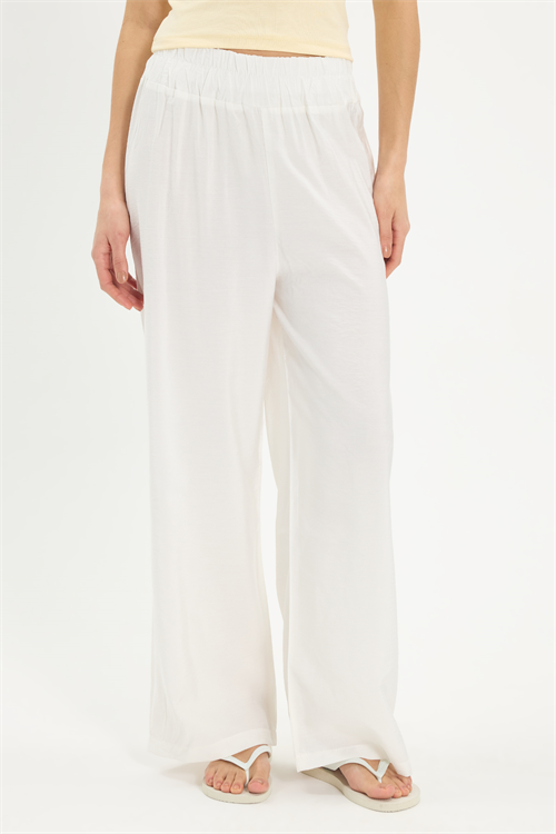 Kadın Relax Fit Rahat Kesim Beli Lastikli Ekru Pantolon