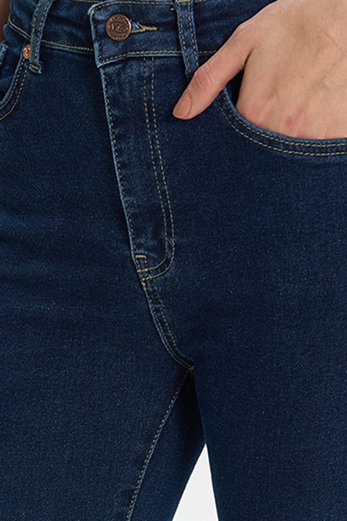 Kadın Regular Fit Klasik Kesim Pamuklu Likralı İspanyol Paça Lacivert Jean Kot Pantolon