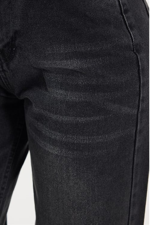 Kadın Relax Fit Rahat Kesim %100 Pamuk Cepli Geniş Paça Siyah Jean Kot Pantolon