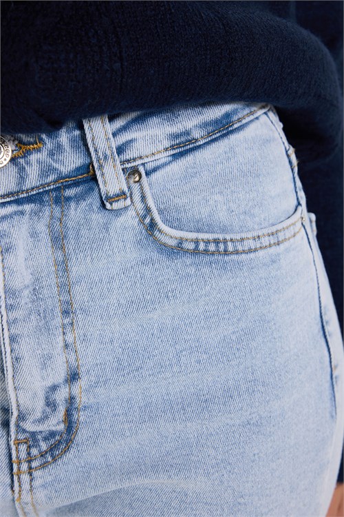 Kadın Yüksek Bel Likralı Yıkamalı Skinny Bilek Boy Açık Mavi Jean Kot Pantolon