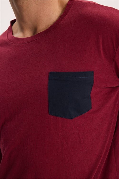 Erkek Standart Fit Rahat Kesim Uzun Kollu Pamuklu Bordo Lacivert Pijama Takımı