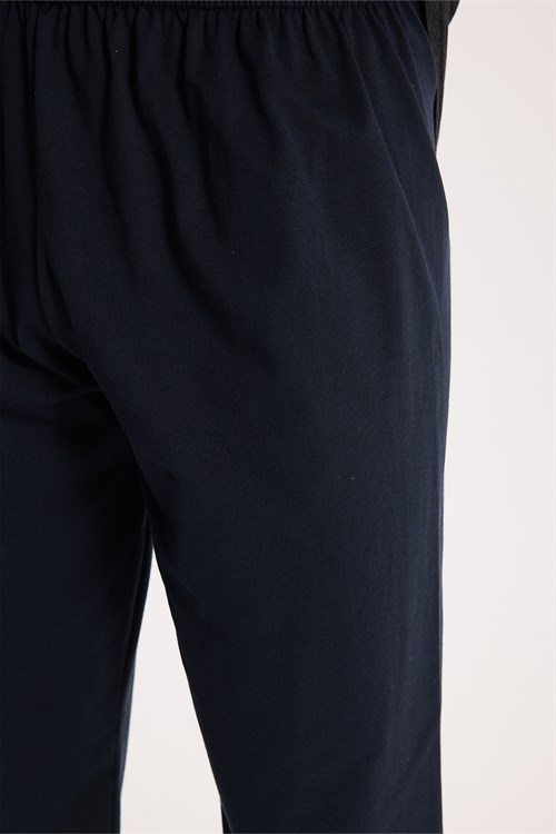 Erkek Standart Fit Rahat Kesim Uzun Kollu Pamuklu Gri Lacivert Pijama Takımı