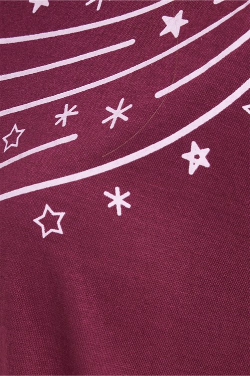 Kadın Regular Fit Klasik Kesim %100 Pamuk Fırfır Detaylı Kısa Kollu Baskılı Mürdüm Pijama Takımı