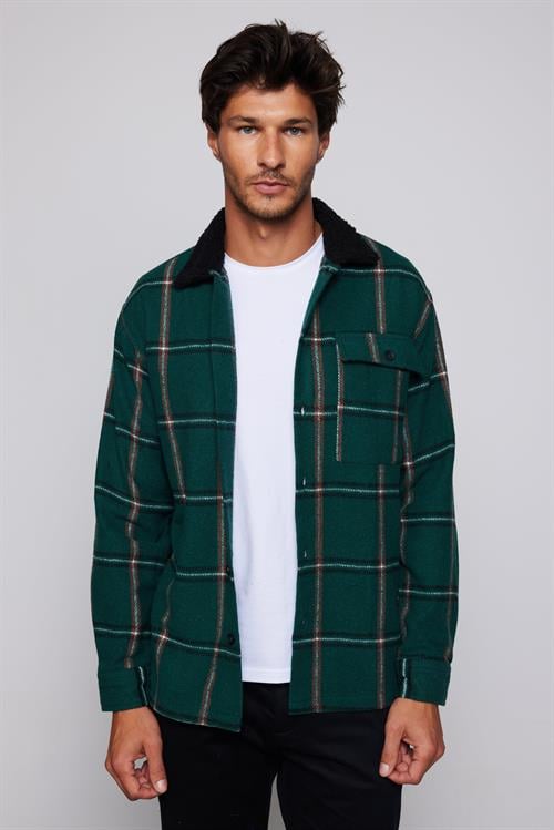 Oversize Uzun Kollu Geniş Kalıp Peluş Yaka Erkek Gömlek