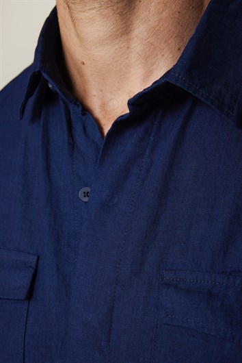 Relax Fit Uzun Kollu Rahat Kesim Çift Cep Denim Kot Lacivert Gömlek