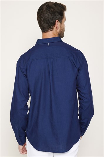 Relax Fit Uzun Kollu Rahat Kesim Çift Cep Denim Kot Lacivert Gömlek