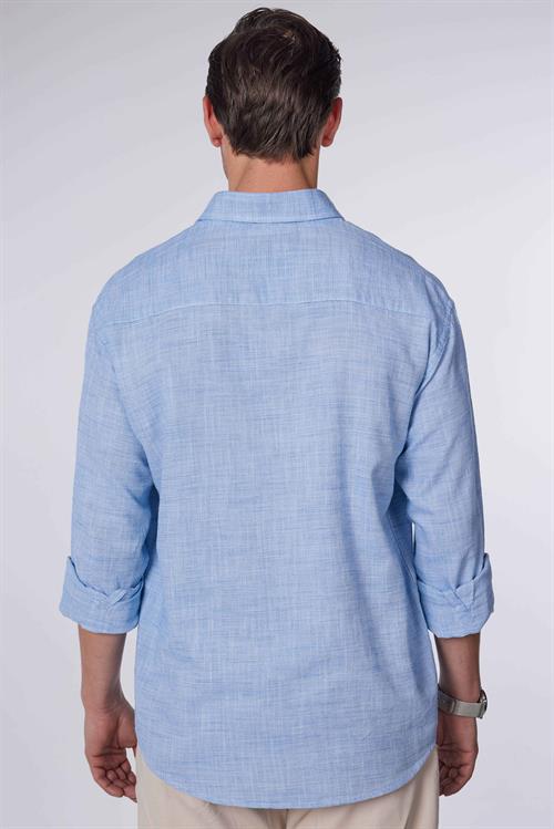 Erkek Relax Fit Rahat Kesim Oversize Uzun Kollu %100 Pamuk Keten Doku Lacivert Gömlek