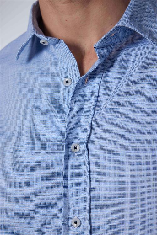 Erkek Relax Fit Rahat Kesim Oversize Uzun Kollu %100 Pamuk Keten Doku Lacivert Gömlek