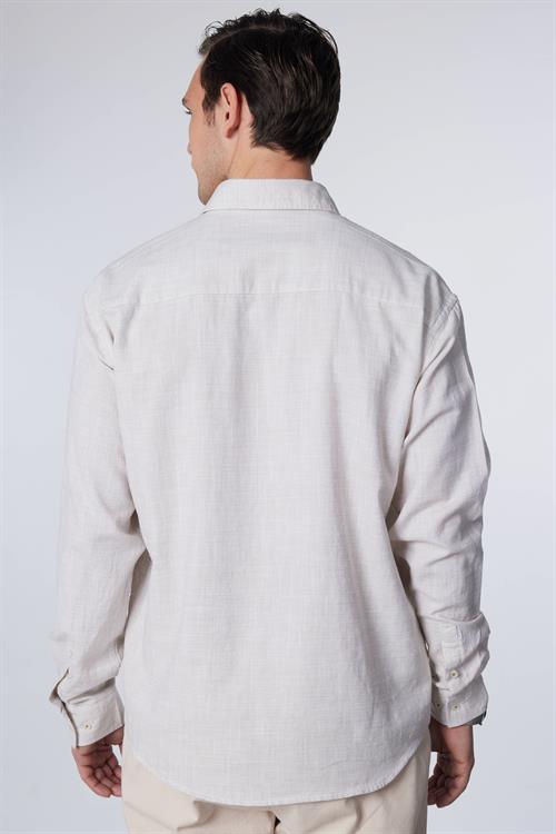 Erkek Relax Fit Rahat Kesim Oversize Uzun Kollu %100 Pamuk Keten Doku Taş Renk Gömlek