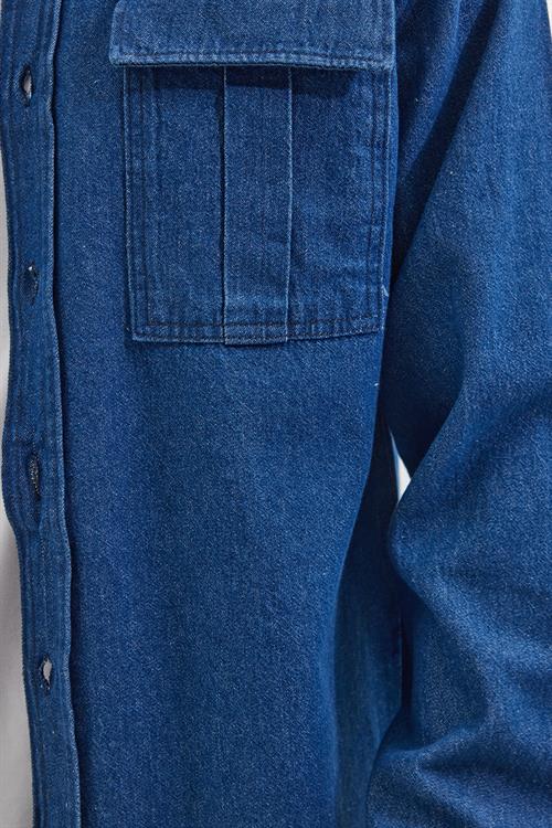 Unisex Relax Fit Rahat Kesim Denim Kot Çift Cepli İndigo Overshirt Ceket Tarzı Gömlek