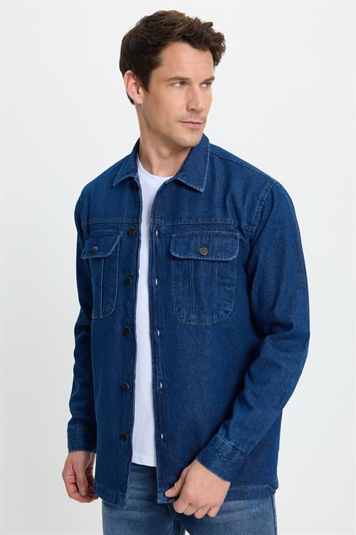 Unisex Relax Fit Rahat Kesim Denim Kot Kapaklı Çift Cepli Overshirt Ceket Tarzı Gömlek
