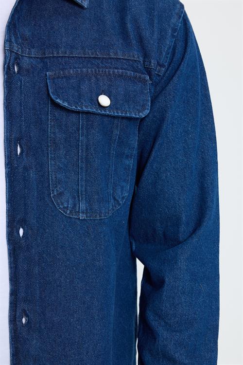 Unisex Relax Fit Rahat Kesim Denim Kot Kapaklı Çift Cepli Overshirt Ceket Tarzı Gömlek