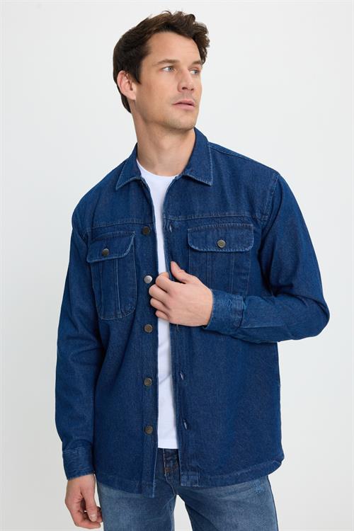 Unisex Relax Fit Rahat Kesim Denim Kot Kapaklı Çift Cepli Overshirt Ceket Tarzı Gömlek