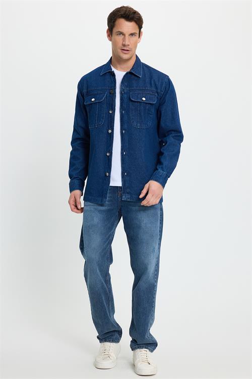 Unisex Relax Fit Rahat Kesim Denim Kot Kapaklı Çift Cepli Overshirt Ceket Tarzı Gömlek