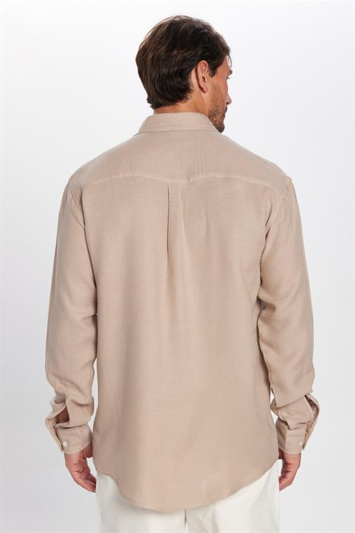 Erkek Relax Fit Rahat Kesim Oversize Müslin Viskon Pamuklu Tek Cepli Düz Taş Gömlek