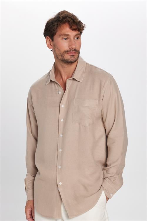 Erkek Relax Fit Rahat Kesim Oversize Müslin Viskon Pamuklu Tek Cepli Düz Taş Gömlek