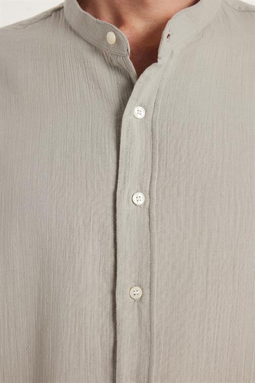 Erkek Relax Fit Rahat Kesim Oversize %100 Pamuk Müslin Kumaş Kısa Kollu Spor Hakim Yaka Gri Gömlek