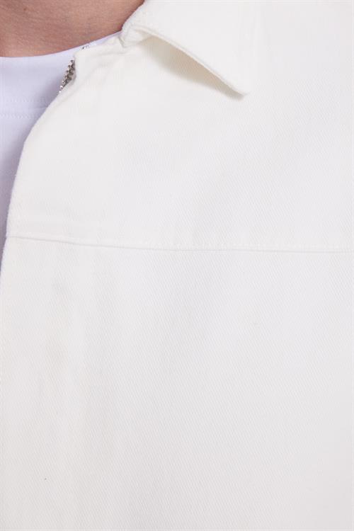 Erkek Relax Fit Rahat Kesim Çift Cep Denim Beyaz Kot Mont Gömlek