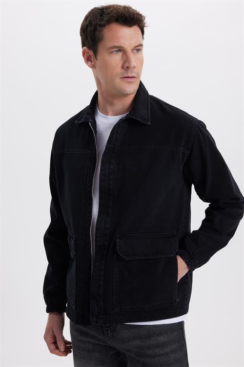 Erkek Relax Fit Rahat Kesim Çift Cep Denim Siyah Kot Mont Gömlek