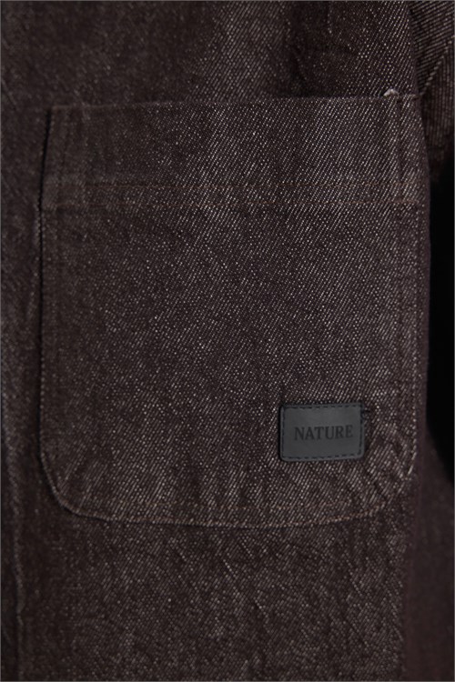 Erkek Relax Fit Rahat Kesim Pamuklu Denim 3 Cepli Kahverengi Gömlek Ceket