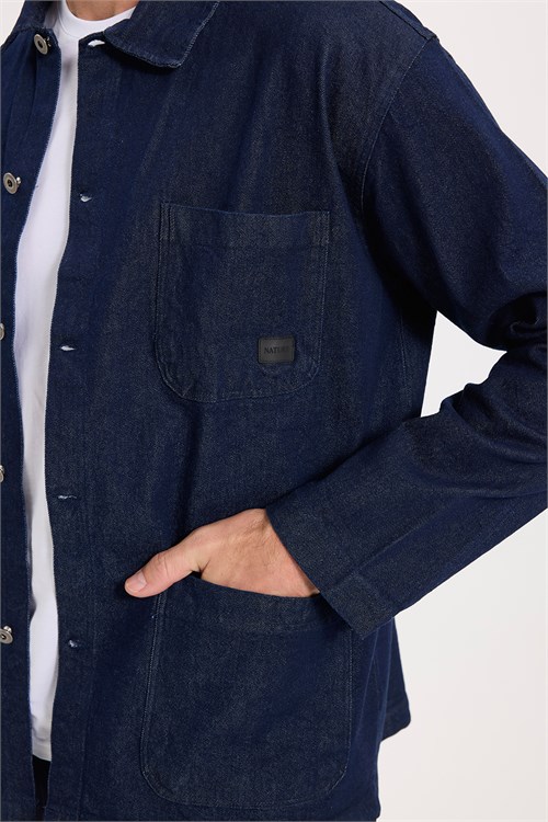 Erkek Relax Fit Rahat Kesim Pamuklu Denim 3 Cepli Lacivert Gömlek Ceket