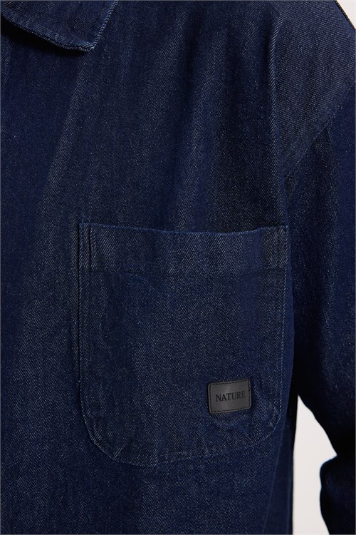 Erkek Relax Fit Rahat Kesim Pamuklu Denim 3 Cepli Lacivert Gömlek Ceket