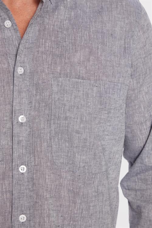Erkek Regular Fit Klasik Kesim Oversize Pamuklu Keten Doku Düğmeli Yaka Gri Gömlek