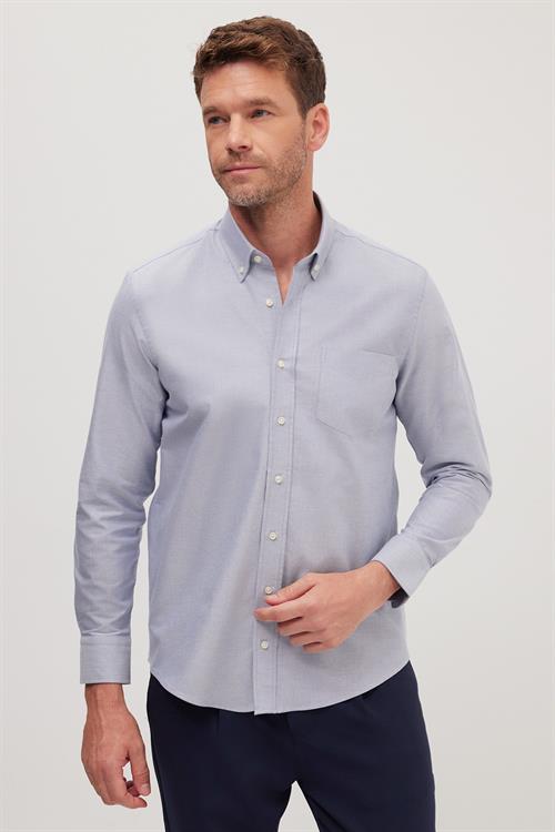 Erkek Regular Fit Klasik Kesim Premium Oxford %100 Pamuk Lacivert Gömlek
