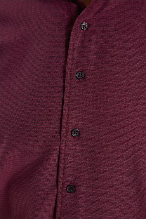 Erkek Regular Fit Klasik Kesim Pamuklu Kolay Ütülenebilir Armürlü Bordo Gömlek