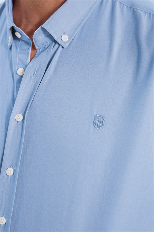 Regular Fit Rahat Kesim Oxford Doku Uzun Kollu Düğmeli Yaka Pamuklu Mavi Renk Erkek Gömlek