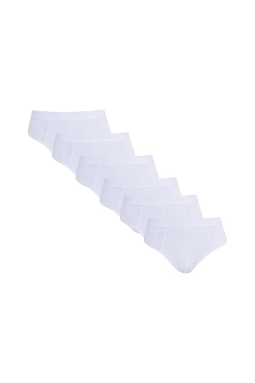 Erkek 6lı Paket Pamuklu Likralı Slip Beyaz Penye Külot