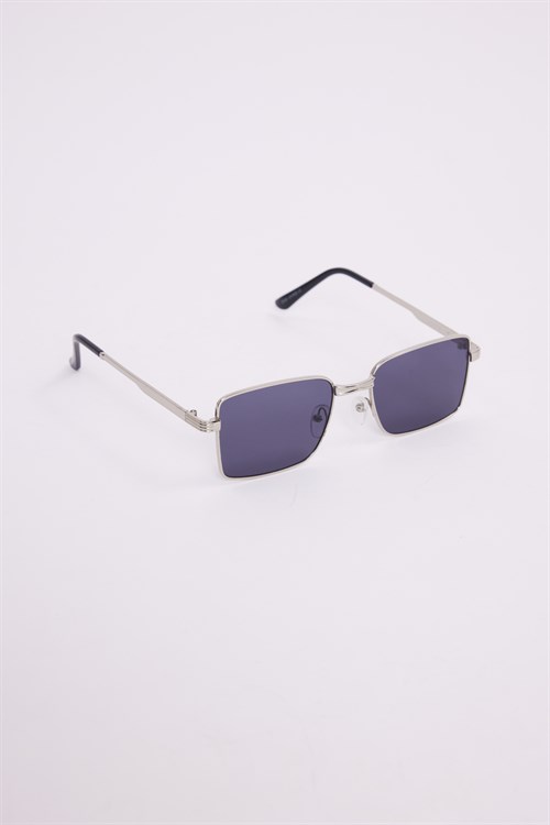 Unisex Retro Tasarım UV400 Korumalı Gümüş Metal Çerçeveli Dikdörtgen Güneş Gözlüğü